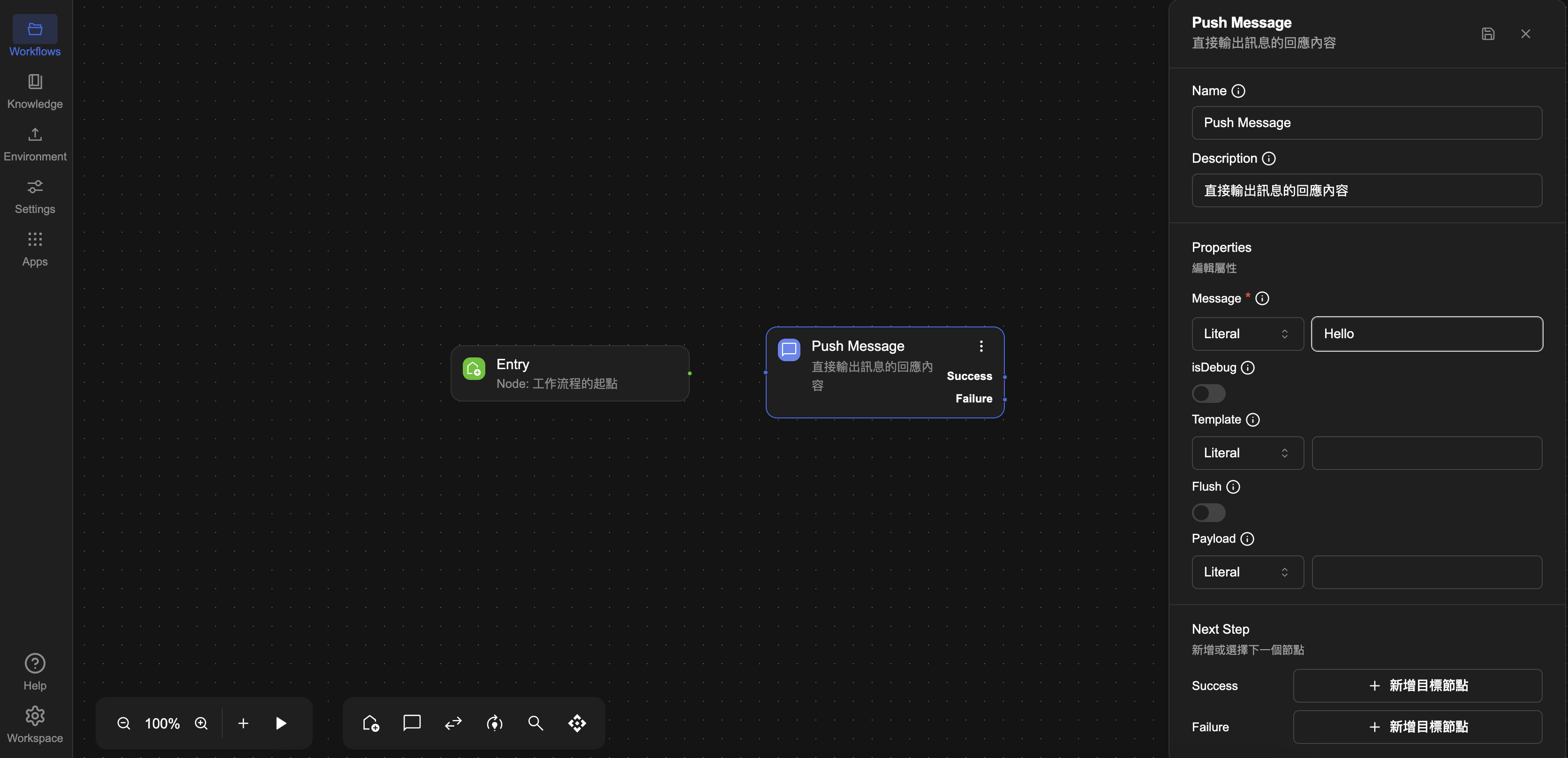 Literal Message Hello